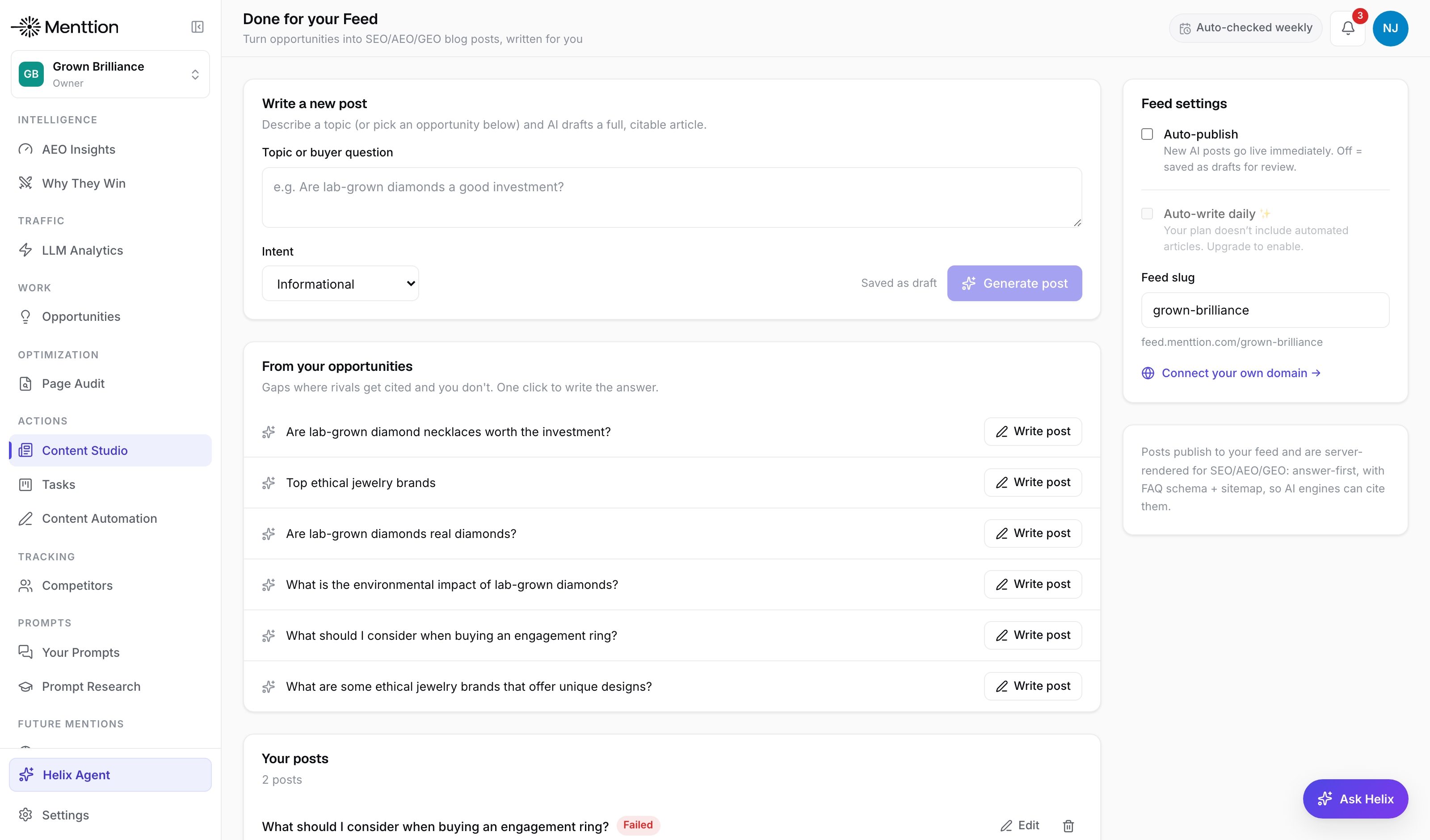 Menttion Content Studio feed
